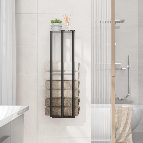 Susswiff Towel Racks for Bathroom 31 Inch - Wall Mounted, Solid 2 Metal Shelves and 3 Vertical Bars, Can Holds 6 Large Rolled Bath Towels - for Modern Decor Bathroom Towel Storage (Matte Black) - size: A-31"