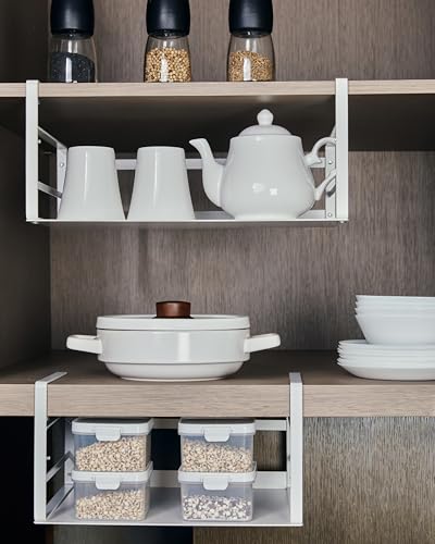 Nxconsu 2 Pack Under Shelf Storage Organizer, Adjustable Knob-Lock Hanging Basket for Kitchen Cabinet Pantry Cupboard Desk, Heavy Duty Metal, 30LB, White, Medium(13.38" W×9.84" D, Interior H 4.88") - size: Medium – 13.4" W