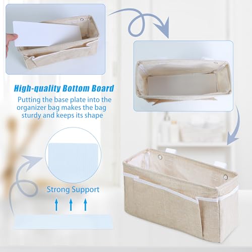 Bedside Caddy Bedside Storage Organizer, 2 Pack Wall Hanging Storage Bag for Bunk bed Hospital Beds Dorm Bed Rails, Holders Books Glasses Phones Magazine(Beige)