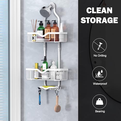 Kadolina Shower Caddy Hanging, Bathroom Shower Rack, Bathroom Organizer with Soap Dish, Over The Showerhead Caddy with Hooks for Razor/Sponge, Soft White (Assembly Required) - color: Soft White