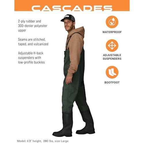 Cascades 2-ply Poly/Rubber Waterproof Fishing Bootfoot Chest Wader for Fishing