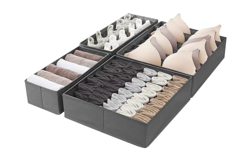 Amazon Basics Dresser Drawer Storage Organizer for Undergarments, Set of 4, Gray | Set of 4 - size: Set of 4