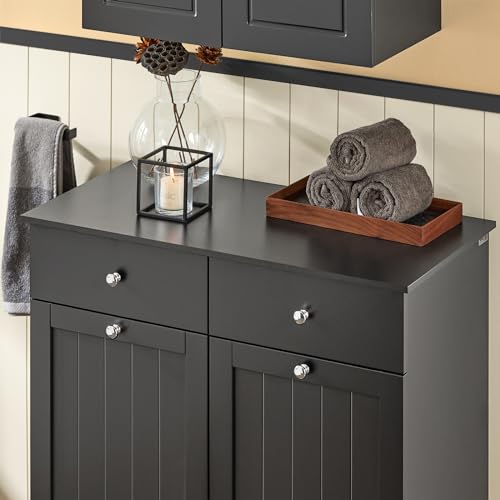Haotian Tilt-out Bathroom Laundry Cabinet Hidden Hamper Organizer with Double Baskets and Drawers Storing Unit Storage Chest Cupboard, Black BZR33-SCH