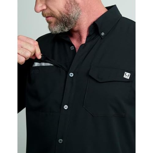 HUK Mens Tide Point Solid Short Sleeve Shirt, Button Down for Men