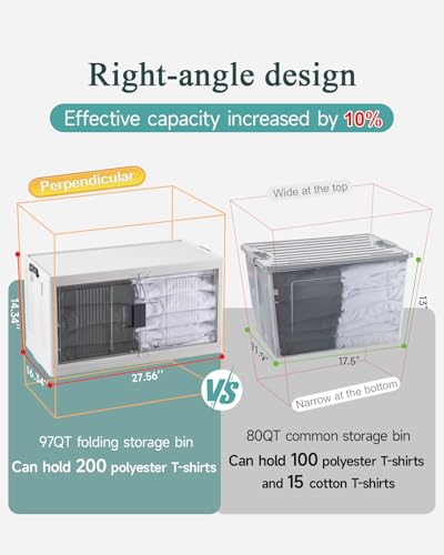 OlarHike 97QT Stackable Storage Bins with Lids - Folding Storage Box with Doors and Wheels, Collapsible Plastic Storage Drawers for Closets and Organization, Garage, Office, Cabinet, 4 Pack Cubes - size: 97QT-White, style: 4Pack