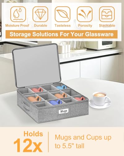 punemi Mug Storage Organizer w/Hard Shell Sides & Bottom, Padded Dividers, 2-Pack Stackable Coffee Mug Storage Boxes for Tea Cups, China Storage Containers for Packing & Moving - style: Coffee Storage 2pcs