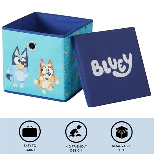 Idea Nuova Bluey Collapsible Fabric Storage Cube,10” Organizer Bin with Lid for Bedroom, Playroom, and Closet - color: Bluey