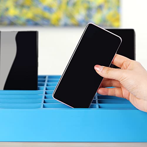 24-Grid Wooden Cell Phone Holder Desktop Organizer Storage Box for Classroom Office (Blue 24-Grid) - size: Blue 24-Grid