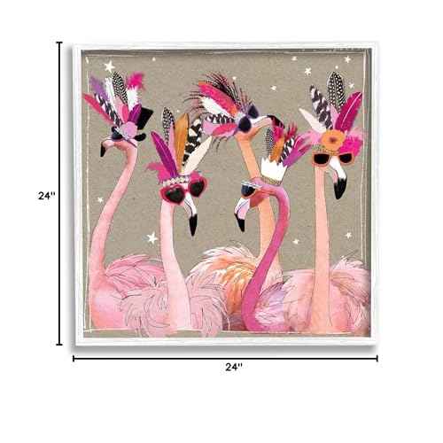 Stupell Industries Fancy Pants Flamingos, Design by Hammond Gower White Framed Wall Art, 24 x 24, Brown