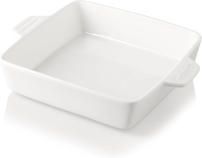 Sweejar Ceramic Baking Dish, Rectangular Small Baking Pan with Double Handles, Brownie, Kitchen, 6.5 x 4.9 x 1.8 Inches(White)
