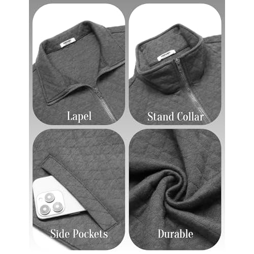 COOFANDY Mens Zip Up Sweatshirt Mock Neck Quilted Jacket Casual Lightweight Sweater Jackets with Pocket