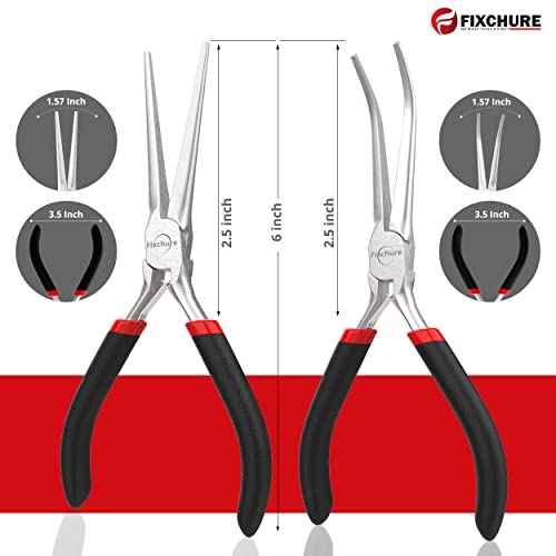 Needle Nose Pliers 2 PCs 6 Inch - Heavy Duty Carbon Steel, Insulated, Non-Serrated, Long Nose Pliers with PVC Coating & Rust Proof Finish