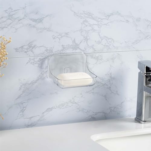 Adhesive Soap Dish for Shower Wall – Removable Acrylic Soap Holder with Drain Holes, Compact for RV Bathroom, Kitchen Sink, or Shower – No Drilling – Sandra Series - size: Soap Dish