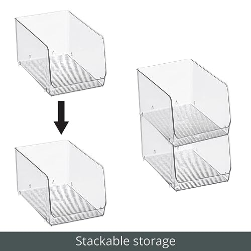 mDesign Stackable Plastic Food Storage Organizer Bin Basket with Open Front for Household Kitchen Cabinets, Pantry, Offices, Closets, Bedrooms, Bathrooms - 7.7" Wide, 4 Pack - Clear - size: 12 x 7.7 x 6.25 (Pack of 4)