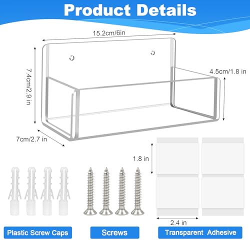 Acrylic Spice Rack Wall Mount-6 Inch, Clear Spice Shelf Storage Holder, 4 Pack Hanging Seasoning Rack Organizer for Cabinet Door, Cupboard or Wall Kitchen (Adhesive or Screw) - size: 6"- 4 Pack