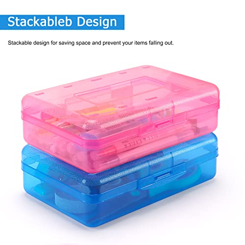 Tamaki 3 Pack Plastic Pencil Box Large Capacity Pencil Boxes Clear Boxes with Snap-tight Lid Stackable Design and Stylish Office Supplies Storage Organizer Box, Blue, Green, Pink - color: Blue,Green,Pink