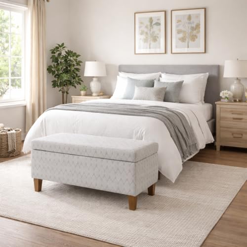 Kinfine K6384Np-F2244 Geometric Patterned Fabric Upholstered Wooden Bench with Hinged Storage, Large, Gray and Brown - color: Gray and Brown