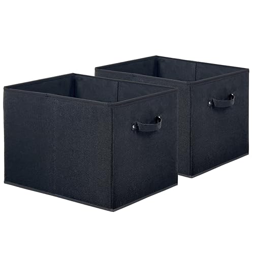 Simple Houseware 15 x 13 Inch Collapsible Fabric Storage Bin with Handles, 2 Pack, Black - color: Black