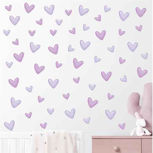 12 Sheets 120 Pcs Purple Love Heart Graphics Wall Stickers, sacinora Romantic Love DIY Wall Decals Removable Vinyl Peel and Stick for Baby Girl Nursery Bedroom Art Home Decorations