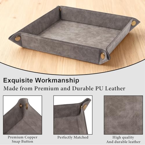 Valet Tray Desktop Storage Organizer – Premium PU Leather Catchall Bedside Vanity Tray Nightstand Caddy Holder for Remote Controller, Keys, Phone, Wallet, Coin, Jewelry,Grey - color: Gray