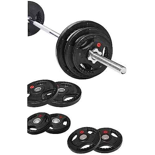 Fitvids Cast Iron Standard Weight Plates Including 5FT Standard Barbell with Star Locks, 45-Pound Set (35 Pounds Plates + 10 Pounds Barbell), Multiple Packages
