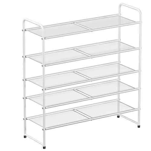 SUFAUY 5-Tier Mesh Shoe Rack, Closet Metal 33" Wide Shoe Shelf Heavy Duty, White - color: White, size: 5 Tier