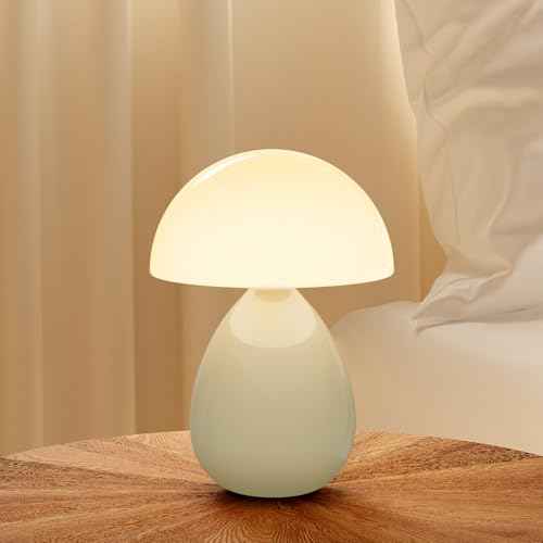 Mushroom Lamp Table Lamp for Bedroom,Desk Lamp Bedside Small Lamps for Living Room Night Stands,Table Lamps Cute Modern Mid Century Lamps,Unique Ice Crackle Ceramic Living Room Decor(Cream)
