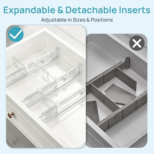 Vtopmart 2.36” Drawer Dividers with Expandable Inserts, 12.8"-22.3" Adjustable Kitchen Drawer Organizer, Clear Plastic Organizer Separator for Flatware, Utensil, Cutlery, 8 Dividers with 14 Inserts - size: Short-2.36" with Inserts