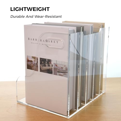 5 Vertical Compartments File Holder, Clear Acrylic Desk Organizer and Storage Bins Holding for Magazines, Binders, Notebooks, Envelopes, Multi-purpose Document Organizer for Home Office - size: A4, 5 Sections