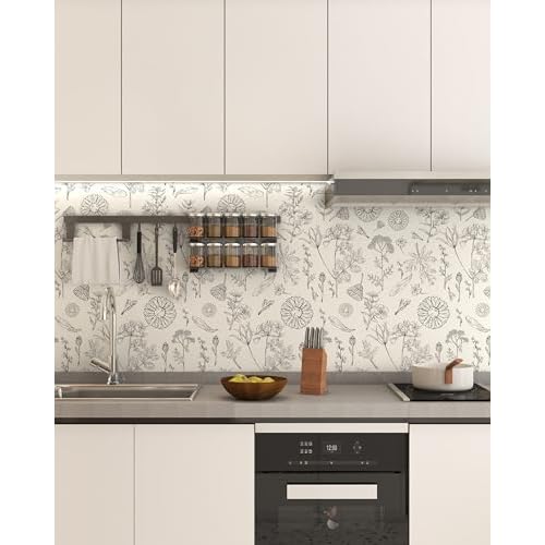 Beige Floral Wallpaper Peel and Stick Wallpaper 17.3"x78.8" Boho Contact Paper for Cabinets Self Adhesive Wall Paper for Bedroom Removable Waterproof Beige and Brown Flower Leaf Wallpapers