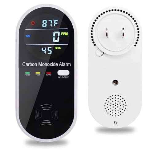 Carbon Monoxide Detectors, Carbon Monoxide Detector Plug in with Temperature Humidity Sensor Built-in, CO Level Monitor Alarm with Clear LCD Display Sound & Light Warning for Home/Hotel/RV