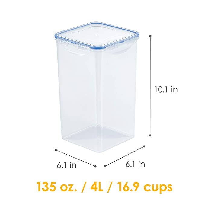 LOCK & LOCK Easy Essentials Food lids/Pantry Storage/Airtight containers, BPA Free, Square-16.9 Cup-for Chips, Clear (Pack of 3) - size: 16.9 Cup (Pack of 3)