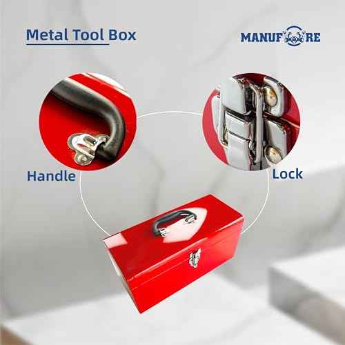 MANUFORE Metal Tool Box 16in Folding Tool Storage Box Lightweight and Sturdy Storage Box Made of Heavy Steel