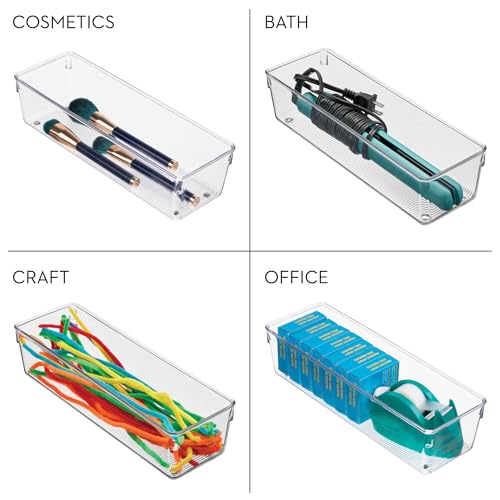 iDesign Plastic Drawer Organizer Bins - Storage for Kitchen, Bathroom, and Desk Drawers - Set of 6 - Clear - size: 4 x 12 x 3, style: Pack of 6