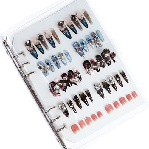 Clear Press on Nails Storage Box Press on Nail Organizer Binder Salon Art Display Supplies Packaging Book Sample Exhibition with Double-sided Adhesive Medium A5 - color: A5-Medium