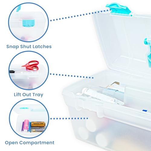 ArtBin 6937AG Essentials Lift-Out Tray Box, Portable Art & Craft Organizer with Handle and Tray, Clear/Aqua - color: Aqua Mist Latches