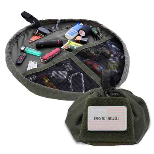 Lay-n-Go Defender Tactical Bag for Gear - Multifunctional Lay-Flat Military Tactical Travel Sack w/Zippered & Mesh Pockets - Water-Resistant, Machine-Washable Utility Tool Bag (20", Green)