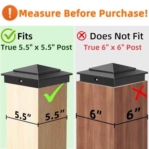 6-Pack Aluminium Pyramid Post Caps for 6" x 6" (Actual 5.5" x 5.5") Wood Post Cedar Fence Deck Corridors Mailbox Posts End, Waterproof Fence Post Cap Cover with Screws, Black