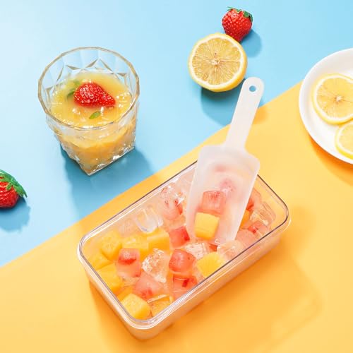 PHINOX Ice Cube Tray with Lid and Bin, Ice Trays for Freezer, Flexible Ice Cube Trays, Making 56 pcs Ice Cubes, Chilling Cocktail, Whiskey, Coffee, with 2 trays, Ice Container, Scoop&Cover, BPA Free - color: Yellow, size: 0.8"-2tier