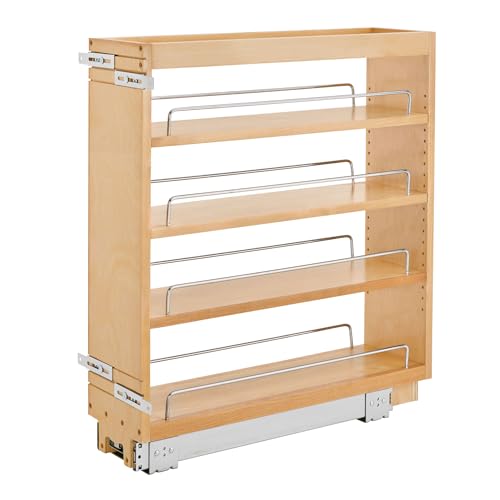 Rev-A-Shelf 6.5 in Pullout Kitchen Cabinet Storage Organizer Slide Out Pantry Spice Rack with Adjustable Shelves, Natural Maple, 448-BC-6C - Home Organizing System for Pots, Pans, and Utensils - size: 6"W"