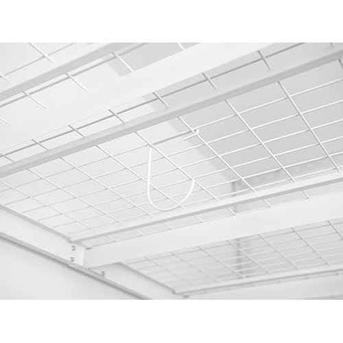 Overhead Rack Hooks for Hanging from Ceiling Rack and Wall Shelving Deck, Heavy Duty Bike Hooks - White (Set of 4)