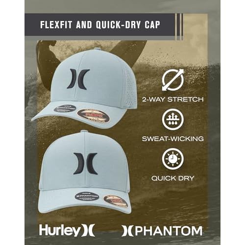 Hurley Men's Caps - Flexfit and Quick-Dry Phantom Curved Baseball Caps for Men - Classic Mens Trucker Hats (S-XL)