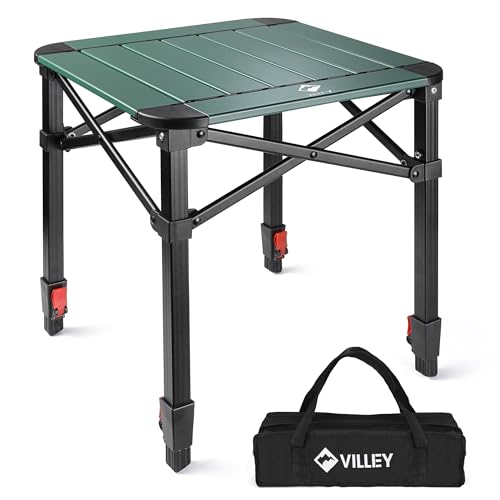 VILLEY Folding Camping Square Table with Carry Bag, Lightweight Aluminum Adjustable Square Table for Outdoor, Camping, Picnic, Backyards, BBQ (L)