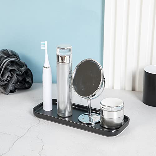 Ceramic Bathroom Tray,Kitchen Sink Organizer Tray,Cosmetics Holder (Black) - color: Black