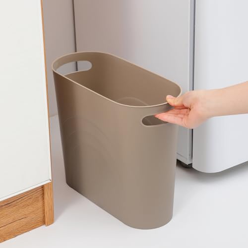 rejomiik Small Trash Can, Slim Garbage Can Plastic Waste Basket with Handles 3.5 Gallon Container Bin for Narrow Spaces Bathroom, Bedroom, Kitchen, Office at Home, 2 Pack Khaki - color: Khaki, size: 2 pack