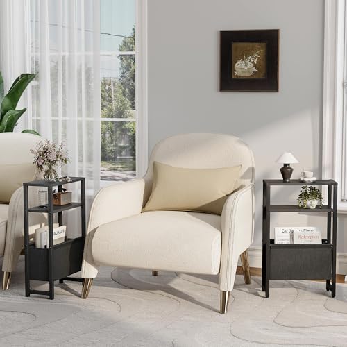 Narrow Side Table, Slim End Table with Magazine Rack, Bedside Table for Small Spaces, 3 Tier Sofa Couch Table Nightstand for Living Room, Bedroom Black LET503B - color: Black