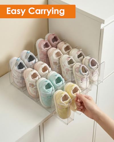 HAYVAN Kids Shoe Rack & Organizer, 4 Pack Clear Acrylic Baby Toddler Shoe Shelf, Stackable Closet Storage & Multi-Use Desk File Sorter Book Purse Organizer