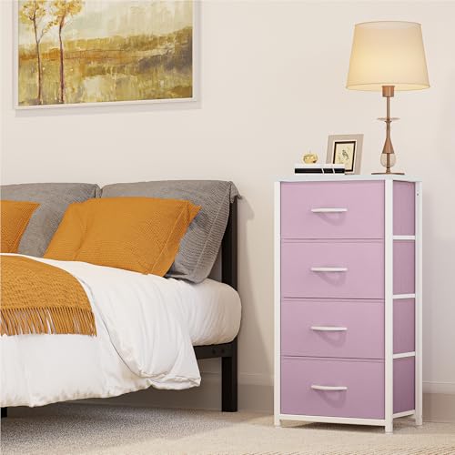 YITAHOME Dresser with 4 Drawers - Storage Tower Unit, Fabric Dresser for Bedroom, Living Room, Closets - Sturdy Steel Frame, Wooden Top & Easy Pull Fabric Bins - color: Cool Pink, style: 4-Drawer