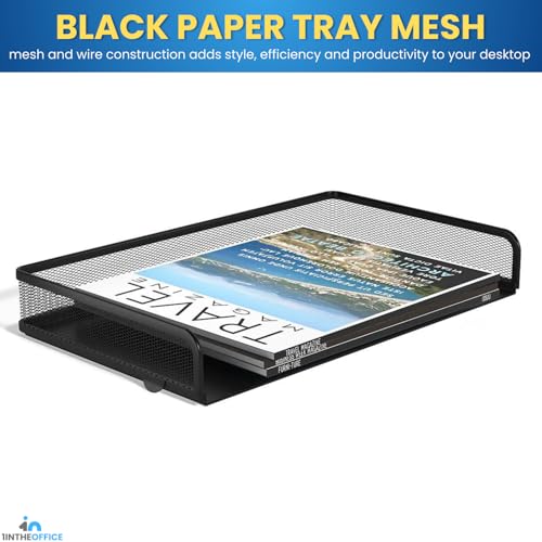 1InTheOffice Side Load Letter Tray Stackable, Black Mesh Tray Legal Size, "2 Pack"