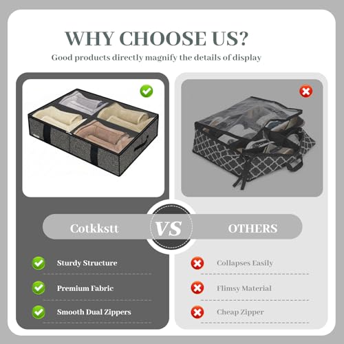 2 Pack Underbed Shoe Storage Organizer, Under Bed Shoe Organizer for Closet, Fits 14 Pairs & 4 Boots, Sturdy Shoe Bags for Storage, Shoe Organizer for Under Bed